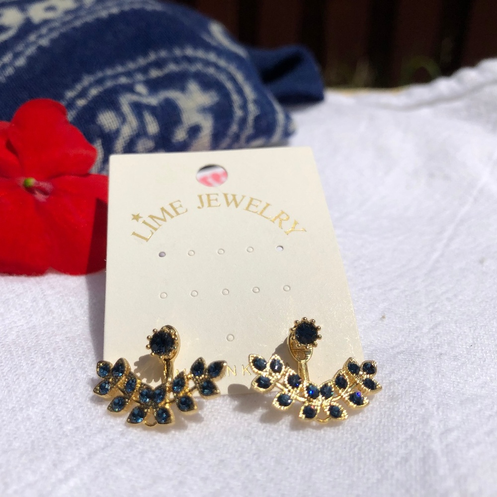 Blue & Gold Leaf Earrings